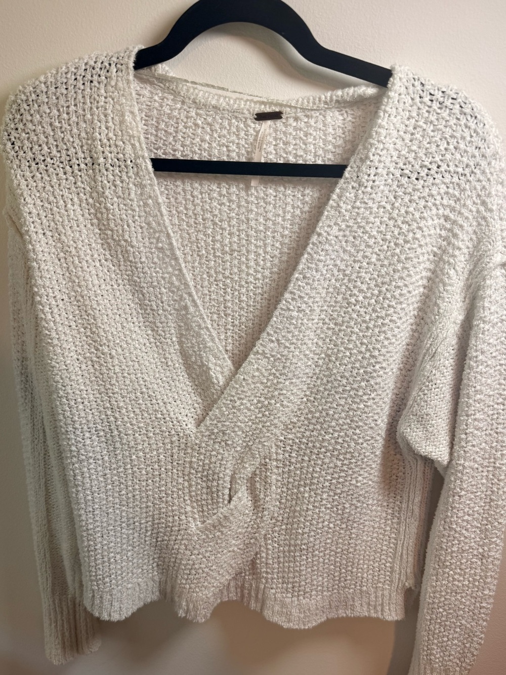 Free People White Textured Wrap Sweater Size Small
